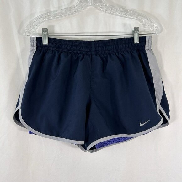 Nike Running Shorts Women's Large Blue Grey Striped Lined Drawstring Pull On - Picture 2 of 9